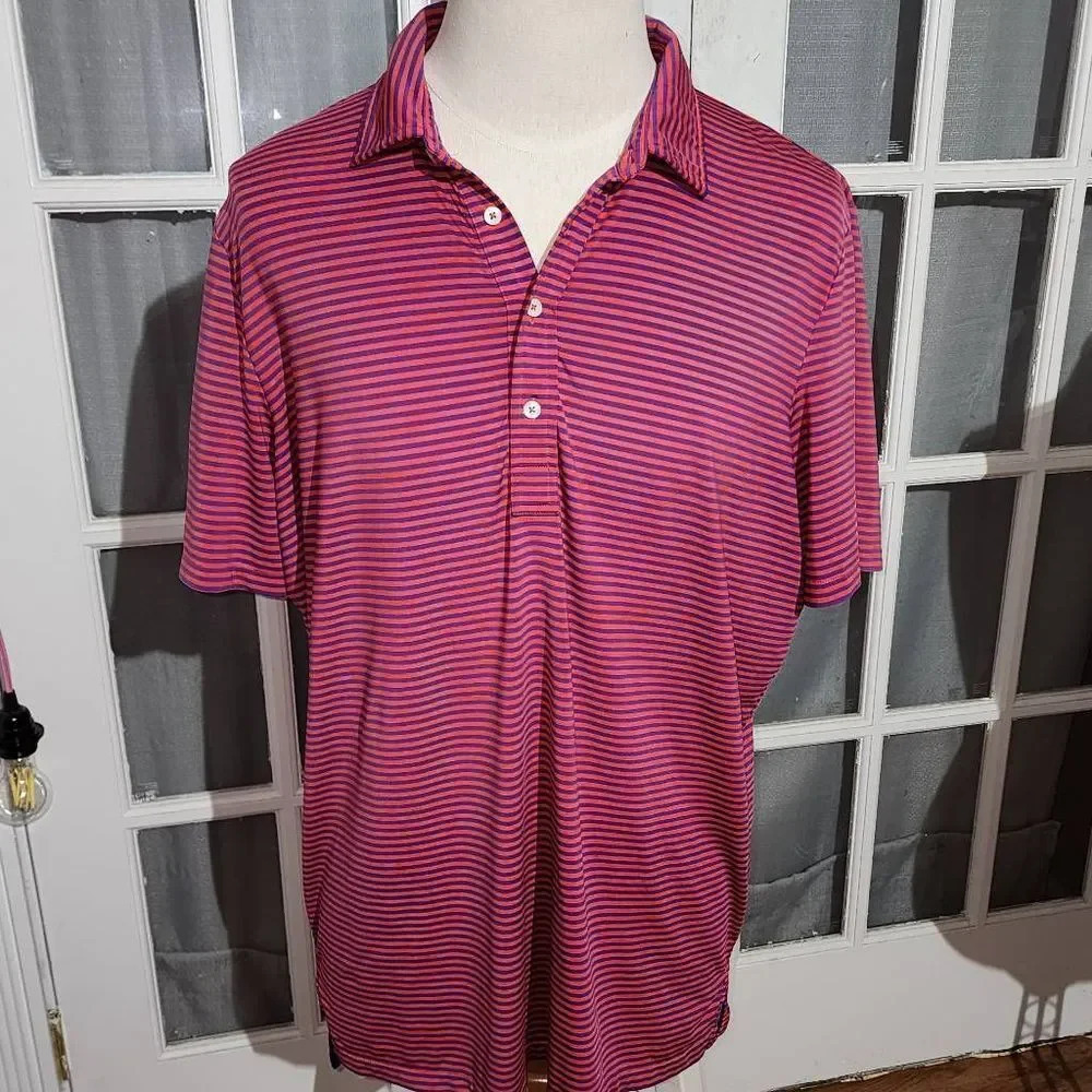 RLX Ralph Lauren Mens Orange Purple Striped Polo Golf Shirt XL